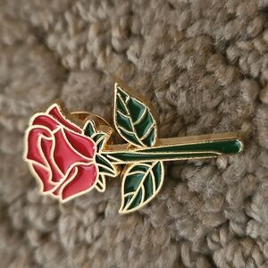 Enamel Rose Pin with Pink and Green Accents